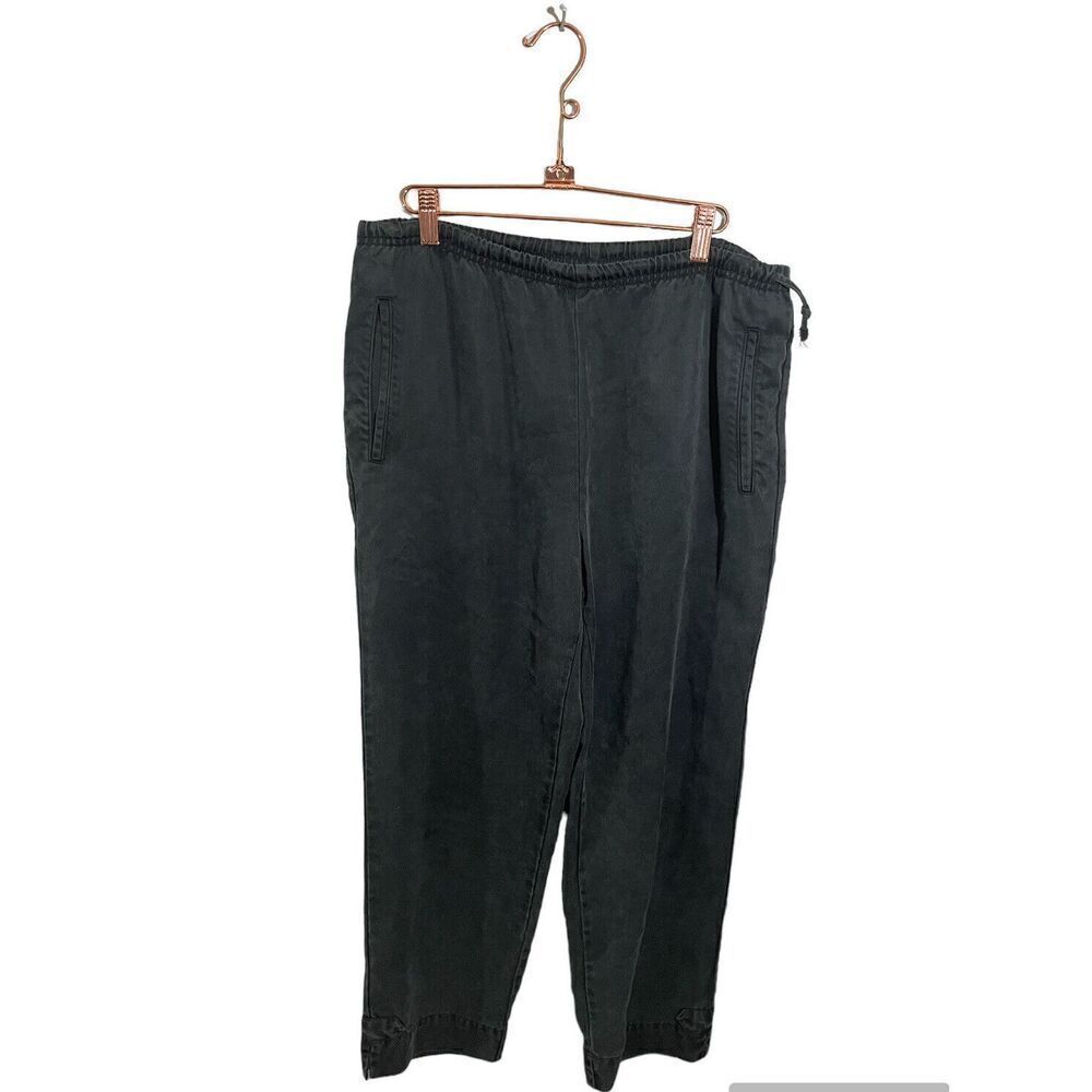 Ojai Side Tie Drawstring Waist Pants Women’s Medium Tencel Lagenlook Black‎